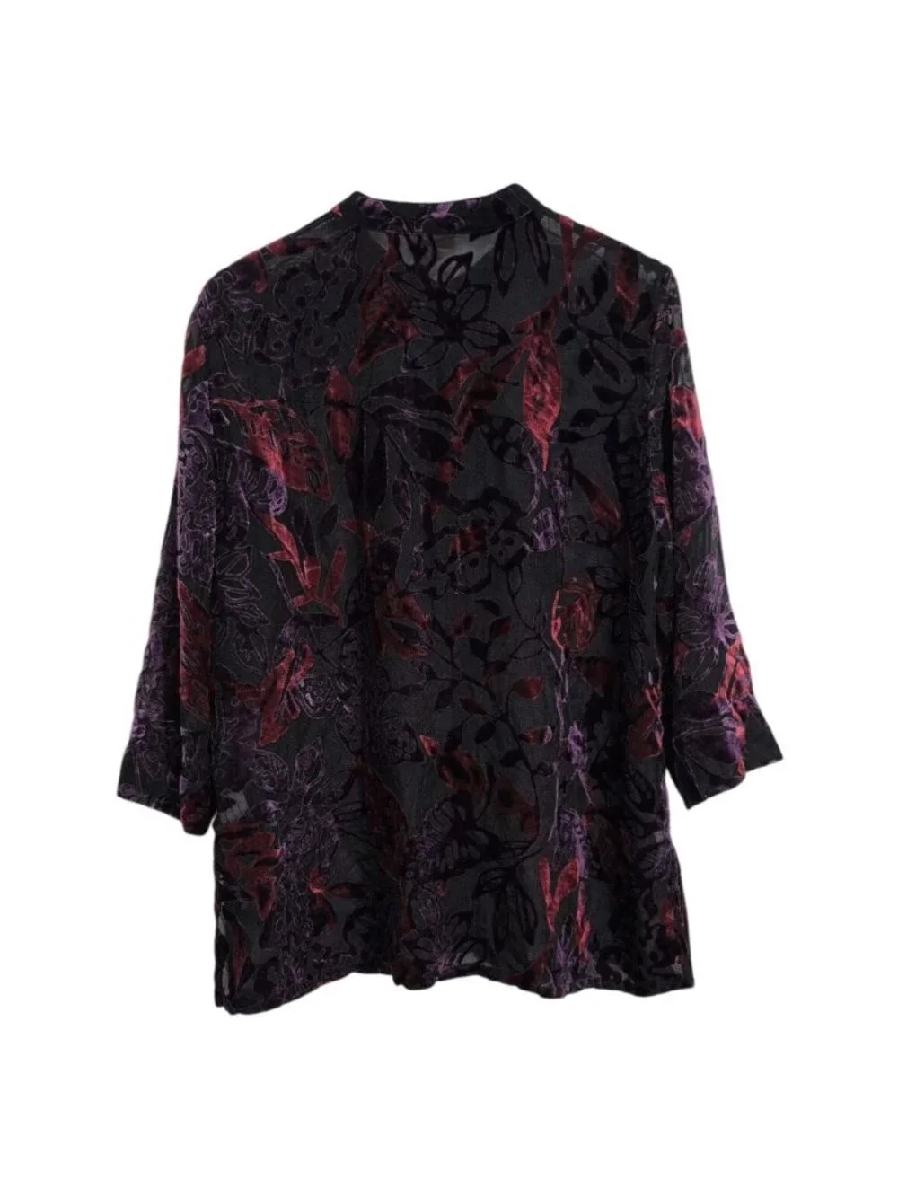 Ruby Rd Burnout Velvet Floral Shirt Womens Size 18 Black Whimsigoth Boho Cottage